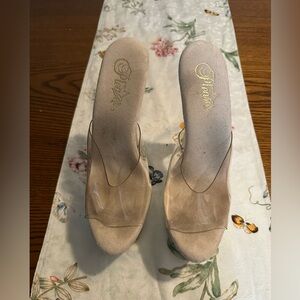 Pleaser Clear Strap Nude Slide Heels